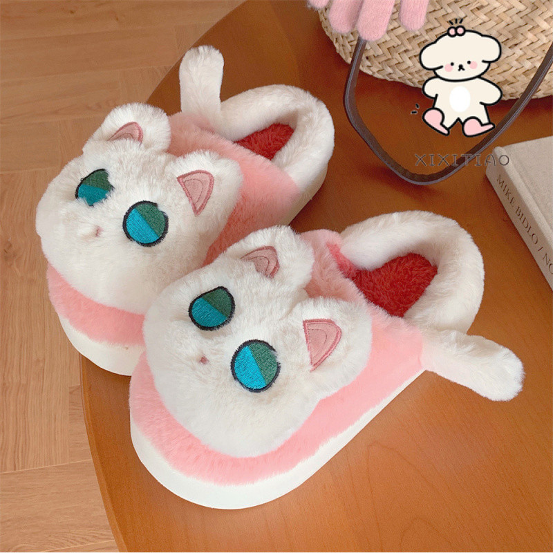 Xixtiao รองเท้าแตะผ้าฝ้ายฤดูหนาว Soft Sole รองเท้าบ้านหญิงน่ารัก Plush Keep Warm