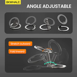 Bkwhale ขายึดแม่เหล็กสองด้าน ขาตั้งแบบพับได้ ขายึดโลหะปรับได้ ที่วางโทรศัพท์แบบพกพา