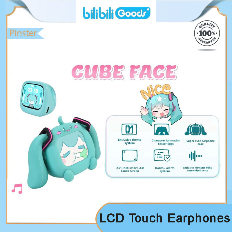 Bilibiligoods Hatsune Miku CUBE FACE หน้าจอสัมผัส LCD หูฟังบลูทูธไร้สายจริง