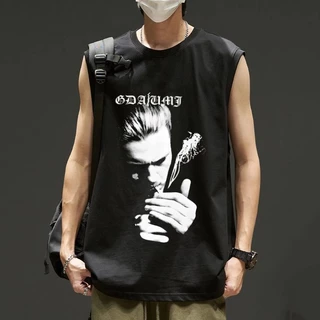 เสื้อแขนกุดผู้ชาย สกรีนลายเท่ๆ สีขาว สีดำ OP