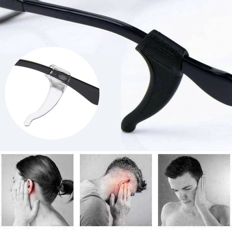 3คู่ซิลิโคนแว่นตาหูตะขอลื่นจับสําหรับกีฬาวิ่งขี่จักรยาน,นุ่มยืดหยุ่นผู้ถือแว่นตา ยู นิสซ์ สําหรับผู้ชายผู้หญิงเด็ก,2คู่สีดํา/ใส