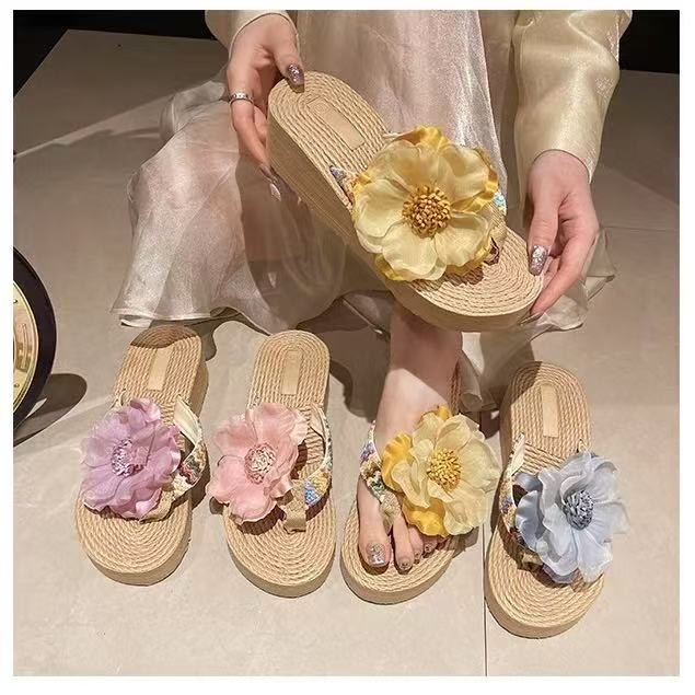 One for all พร้อมส่งจากไทย TX638 รองเท้าแตะรองเท้าแฟชั่นฤดูร้อน สวมใส่สบาย ดอกไม้ฟาง พื้นหนา รองเท้า