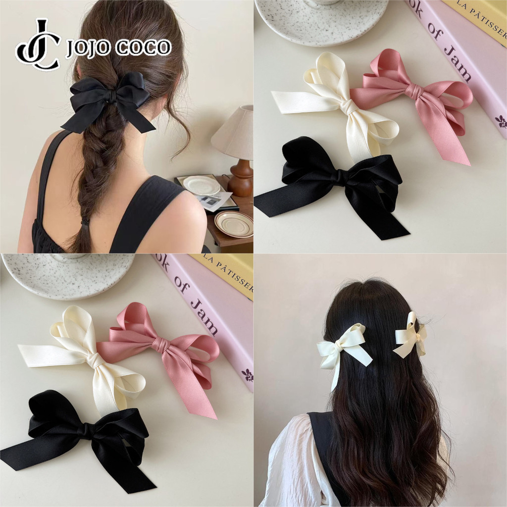 Jojo COCO Bow Hairpin สไตล์วิทยาลัย Streamer Double Ponytail เครื่องประดับผมสาวริบบิ้นการ์ดผม