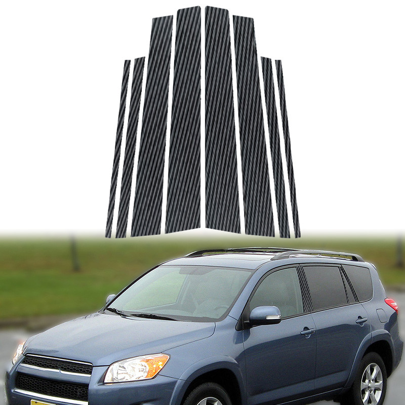 !ในสต็อก! 8 ชิ้นรถหน้าต่างด้านข้างประตูเสา Trim โพสต์สติกเกอร์สีดําสําหรับ Toyota RAV4 XA30 2006-201