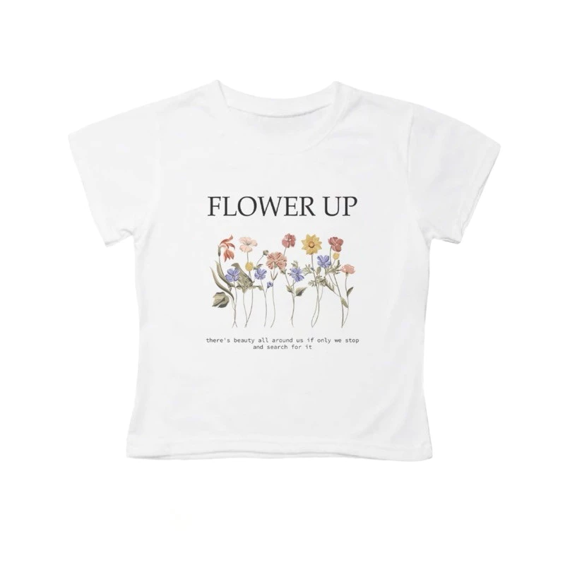 COD✅ (จัดส่งในกรุงเทพฯ)BOOM Shop ~ เสื้อครอปผ้าคอตตอน ทรงBaby Tee (FLOWER UP)เสื้อผู้หญิง