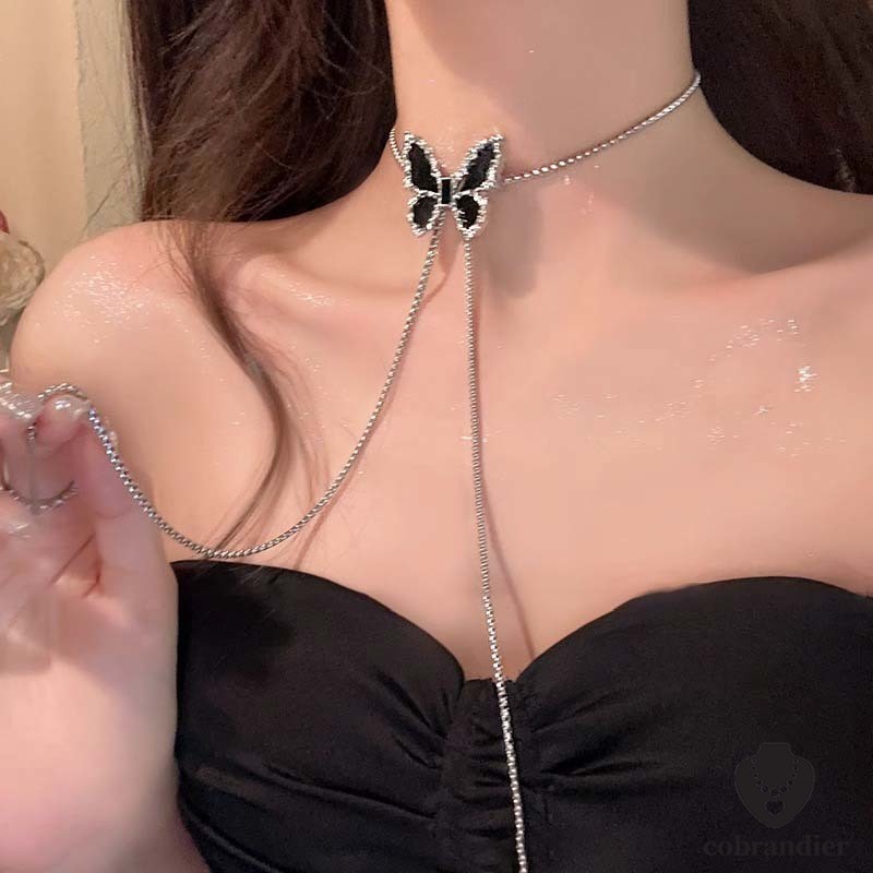 COD⚡สร้อยคอจี้ผีเสื้อดึงสไตล์หรูหราแฟชั่นInsสไตล์เกาหลีปรับได้ละเอียดอ่อนหวานเครื่องประดับผู้หญิงอเนกประสงค์.