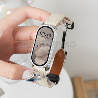 สายหนังแท้สําหรับ Xiaomi Smart Band 10 9 8 NFC 9pro 8 pro หัวเข็มขัดแม่เหล็กลิ้นจี่รูปแบบสร้อยข้อมือสําหรับ mi Band 7 6 5 4 3 Redmi สมาร์ทนาฬิกา 5 4 5 active 22 มม.S4 S3 S2