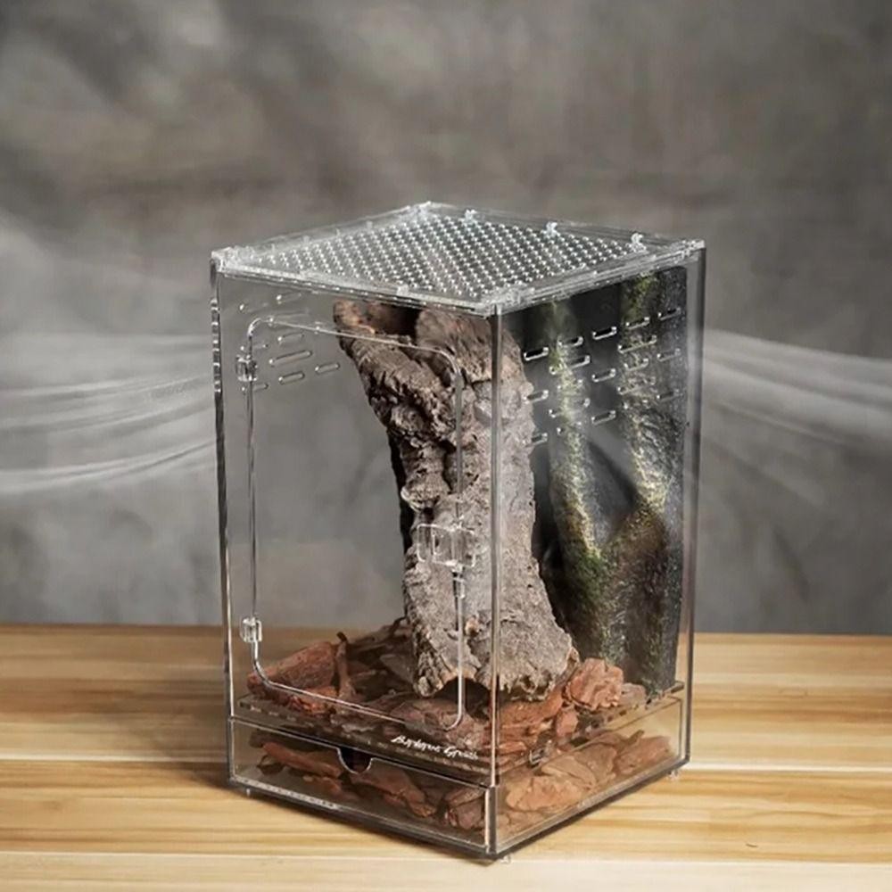 ดาเลีย 1ชิ้นกล่องให้อาหารสัตว์เลื้อยคลาน,อะคริลิคป้องกันหลบหนีกล่องภูมิทัศน์ทะเลทราย,โปร่งใสสูงระบายอากาศ อัมพห์เบียน ถังขนตาตุ๊กแกต้นไม้กบแมลงแมงมุม - รูปที่ 3