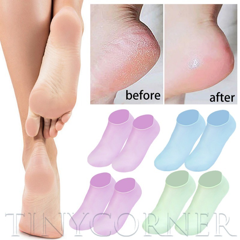 ถุงเท้าซิลิโคนให้ความชุ่มชื้น 1 คู่ - Anti Cracking Exfoliating Foot Mask Cover - Reusable, Elastic, Breathable - สําหรับ Cracked Dead Skin Repairing - นวด Foot Care Spa ถุงเท้า