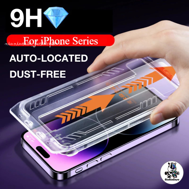 ทำความสะอาดฝุ่นโดยอัตโนมัติ ฟิล์มกระจก HD สำหรับ iPhone 11 15 14Promax ติดง่าย แบบเต็มจอ 13 12 13 14 15 16 Pro Max 7P 8P