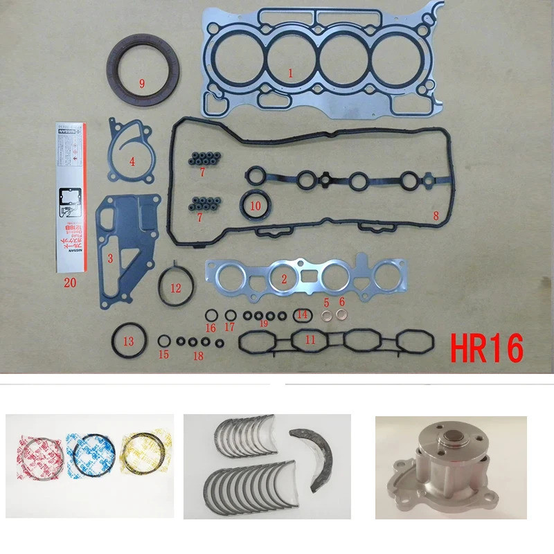CICISHOPS HR16DE ปะเก็นชุดแหวนลูกสูบเพลาข้อเหวี่ยงก้านสูบbearinig ปั๊มน้ําสําหรับ Nissan March/Note/