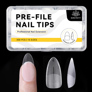 BORN PRETTY 300 ชิ้น/กล่องขนาดกลาง-ยาวอัลมอนด์เล็บเคล็ดลับครึ่ง Matte เล็บปลอมเล็บปลอม 15 ขนาด Pre-shape ใสเคล็ดลับ