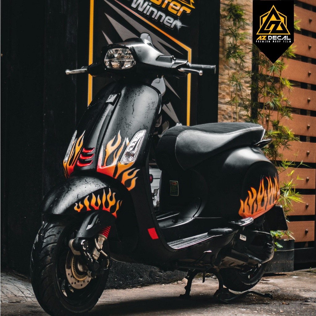 Vespa Sprint - Primavera Car Sticker Justin Stylized Flame แสตมป์ดีไซน์ พิมพ์ไม่ซีดจาง 3 ชั้น