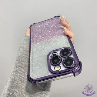 ผงกากเพชรสีเรียบง่าย เคส IPhone 11 17 Air 16 13 15 12 14 Pro Max XR 15 16 7 8 14 Plus X XS MAX ป้องกันการตกสี่มุมปกอ่อน