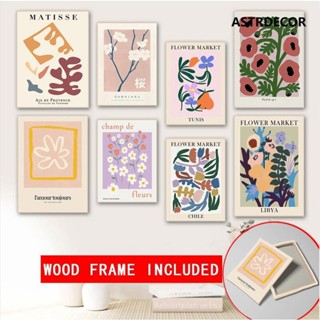 (พร้อมกรอบ) ภาพวาดผ้าใบ ลายดอกไม้ หลากสีสัน สไตล์ญี่ปุ่น นอร…