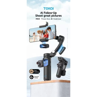 TOKQI M03 Gimbal พร้อมแสงไฟและระบบติดตามใบหน้าอัตโนมัติหมุนได้ 3 แกน พร้อมแบต 3000mAh ถ่ายวิดีโอเนียนสุดไม้กันสั่นพับได้
