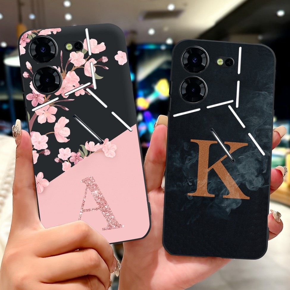 Tecno Pova 5 Pro กรณี LH8n สีดําความงาม AZ ตัวอักษรแฟชั่นดอกไม้นุ่มปกหลัง Techno Pova 5 Pro เคสโทรศั