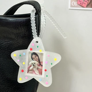 Ins สไตล์น่ารัก Star 3 ซม. ID Photo Card Holder ซิลิโคน Glitter Star Chasing พวงกุญแจกระเป๋าจี้