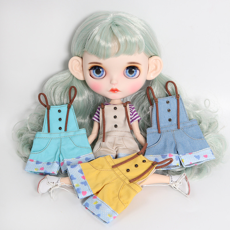 ชุดตุ๊กตาบลายธ์แฟชั่นฤดูร้อนกางเกงยีนส์สายรัดกางเกงขาสั้นชุดเดียว Ob22/Ob24