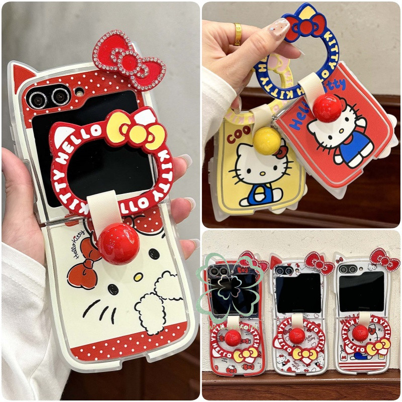 หูแมวน่ารัก Bowknot soft Case Samsung Galaxy Z Flip 7 Z Flip 6 Z Flip 5 Z Flip 4 Z Flip 3 Clear Casing with Ring Stand Link Buckle Cover