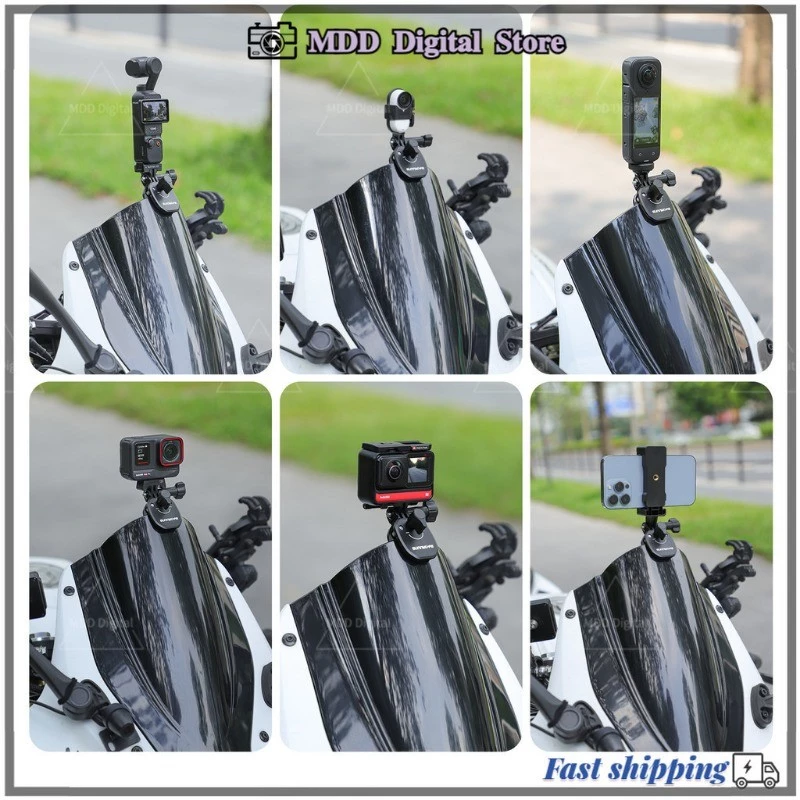 สําหรับ DJI Action 5 Pro/GoPro 13 12/กระเป๋า 3/Insta360 Ace Pro 2 X4 Go 3S คลิปกระจกรถจักรยานยนต์อลูมิเนียม Mount thumbnail 5