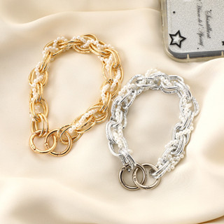 สายโซ่คล้องกระเป๋าถือ ประดับไข่มุก โลหะ ถอดออกได้ 14 ซม. สํา…