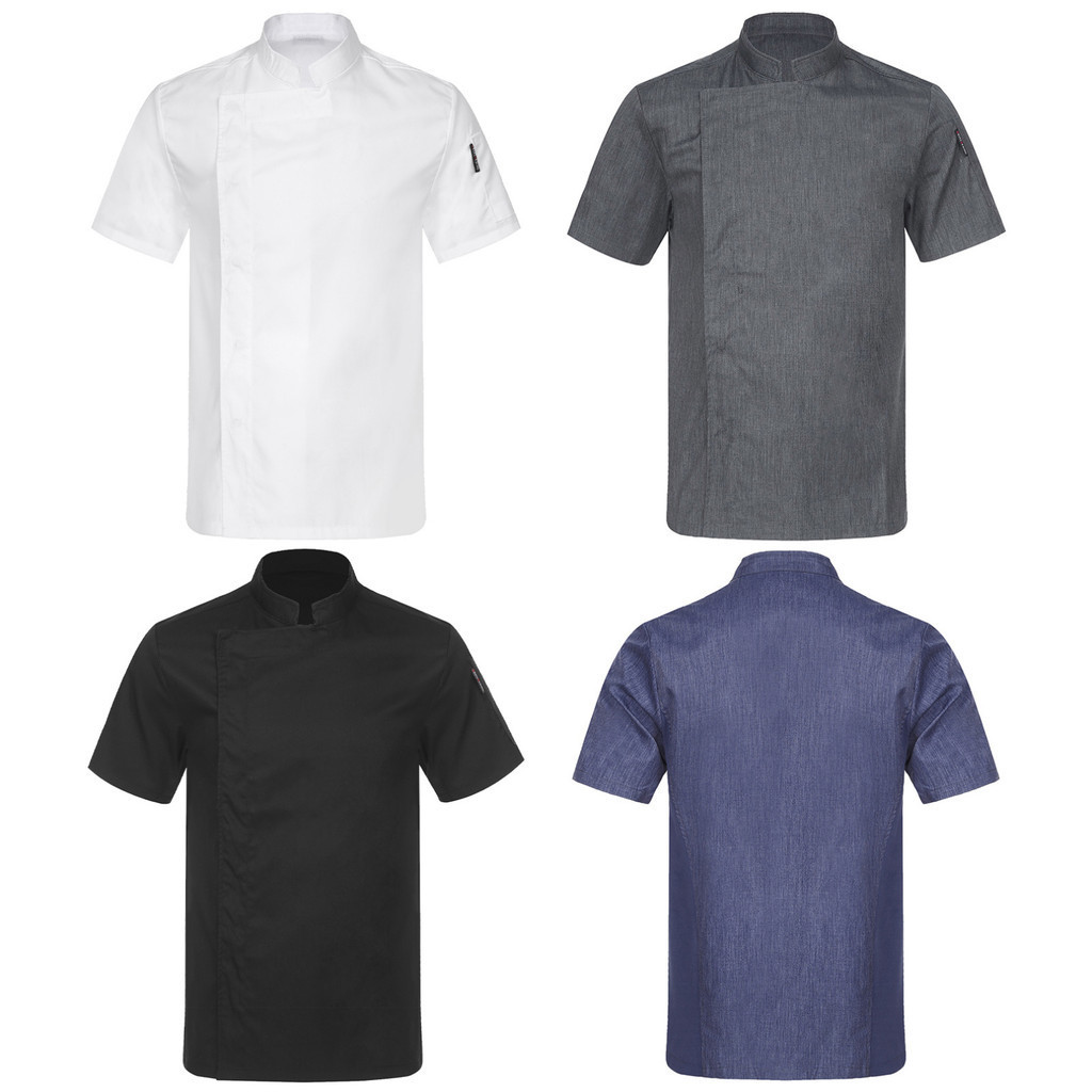 Yeahdor Unisex Chef Coat Mens Short Sleeve Chef Jacket ร้านอาหารครัวทําอาหาร Chef Uniform