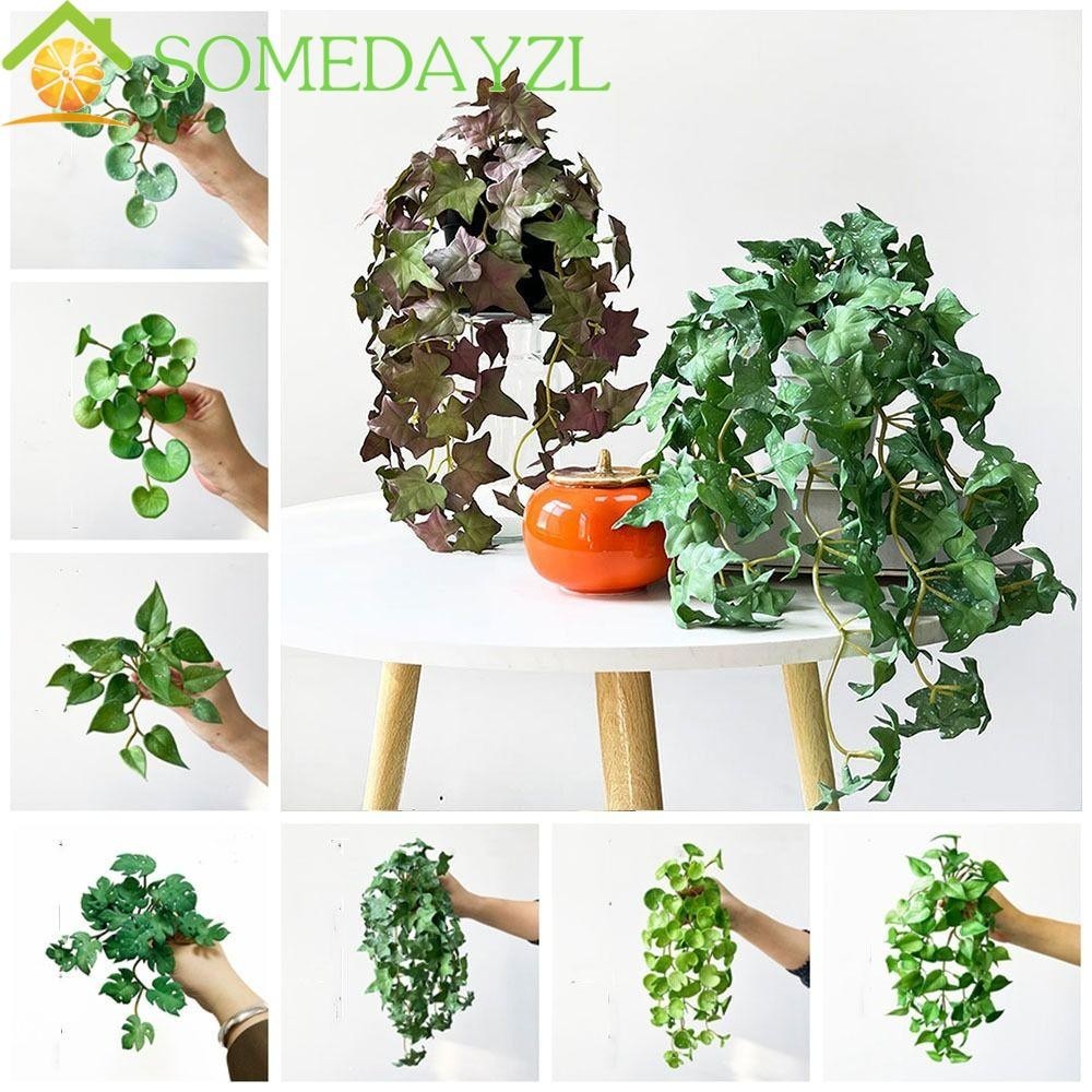 Somedayzl ต้นบอนไซปลอม ใบไอวี่ปลอม ใบไม้ปลอม ทองแดง แบบนิ่ม แฮนด์เมด สําหรับแขวนตกแต่งผนังบ้าน