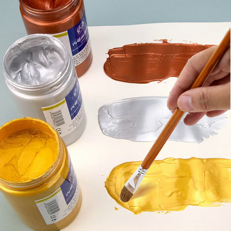 300ml Acrylic Paint Gold Silver Metallic Pearlescent DIY Acrylic Painting Fluid Paint Paint By Numbe