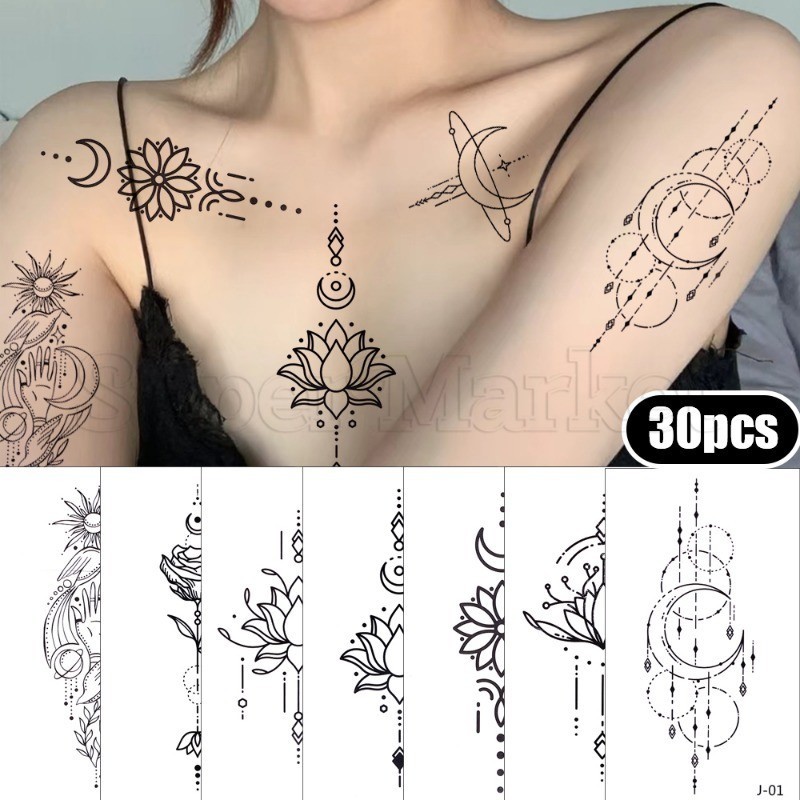[ Featured ] สติกเกอร์รอยสักชั่วคราว ลายดวงจันทร์ และดาว กันน้ํา สําหรับตกแต่งร่างกาย