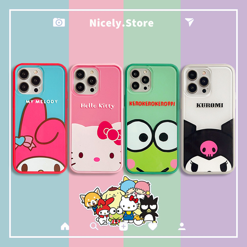 SANRIO เคสป้องกันโทรศัพท์มือถืออะคริลิค แบบแข็ง ลาย Hello Kitty Kuromi น่ารัก สําหรับ iPhone 15 14 13 12 Pro Max 11 15Pro 2 in 1