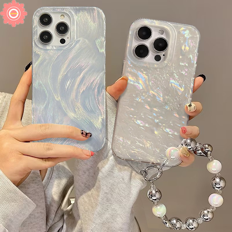 เคสโทรศัพท์มือถือ ลายเปลือกหอย ประดับมุก พร้อมสายคล้องมือ หรูหรา สําหรับ IPhone 11 15 14 13 12 Pro Max 7Plus XR 15 14 8 7 Plus X XS Max SE 2020