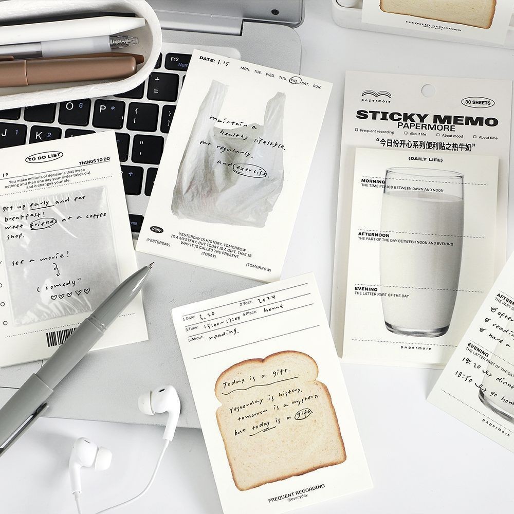 30 ชิ้น/แพ็คนมขนมปังปิ้งรูปร่าง Sticky Note Self-Stick Note Office Memo Note สําหรับโฮมออฟฟิศโน๊ตบุ๊คบุ๊คมาร์คอุปกรณ์การเรียนนักเรียน