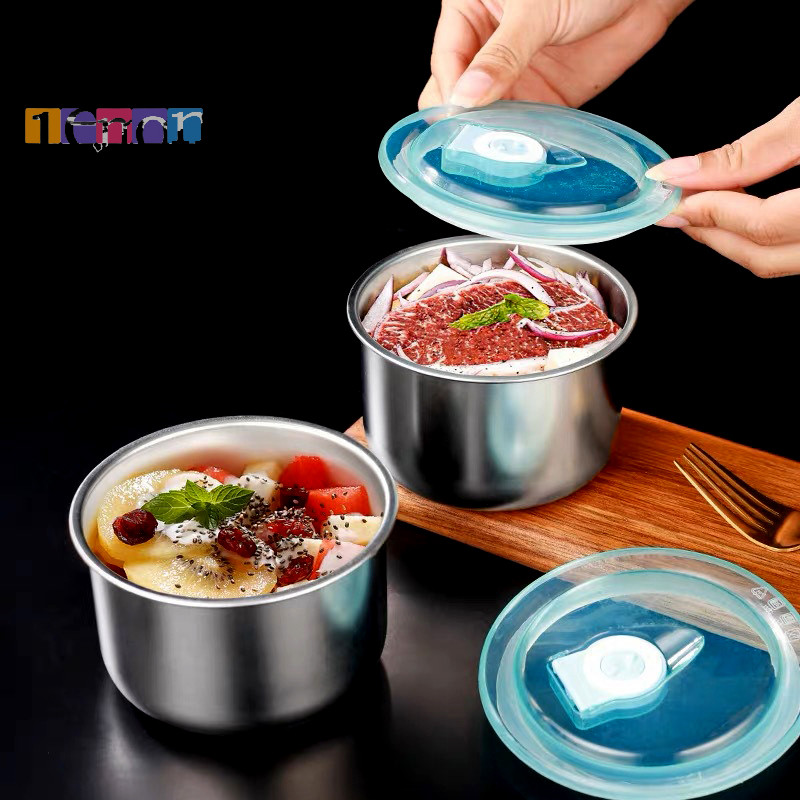 [เลม่อน] ใหม่ กล่องสเตนเลส ทรงกลม พร้อมฝาปิด กันสนิม สําหรับใส่อาหาร