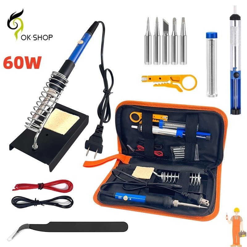 ชุดบัดกรี 60W ปรับอุณหภูมิได้ จอแอลซีดีหัวแร้งไฟฟ้า ปั๊มเครื่องมือเชื่อม หัวแร้งบัดกรี electric soldering iron