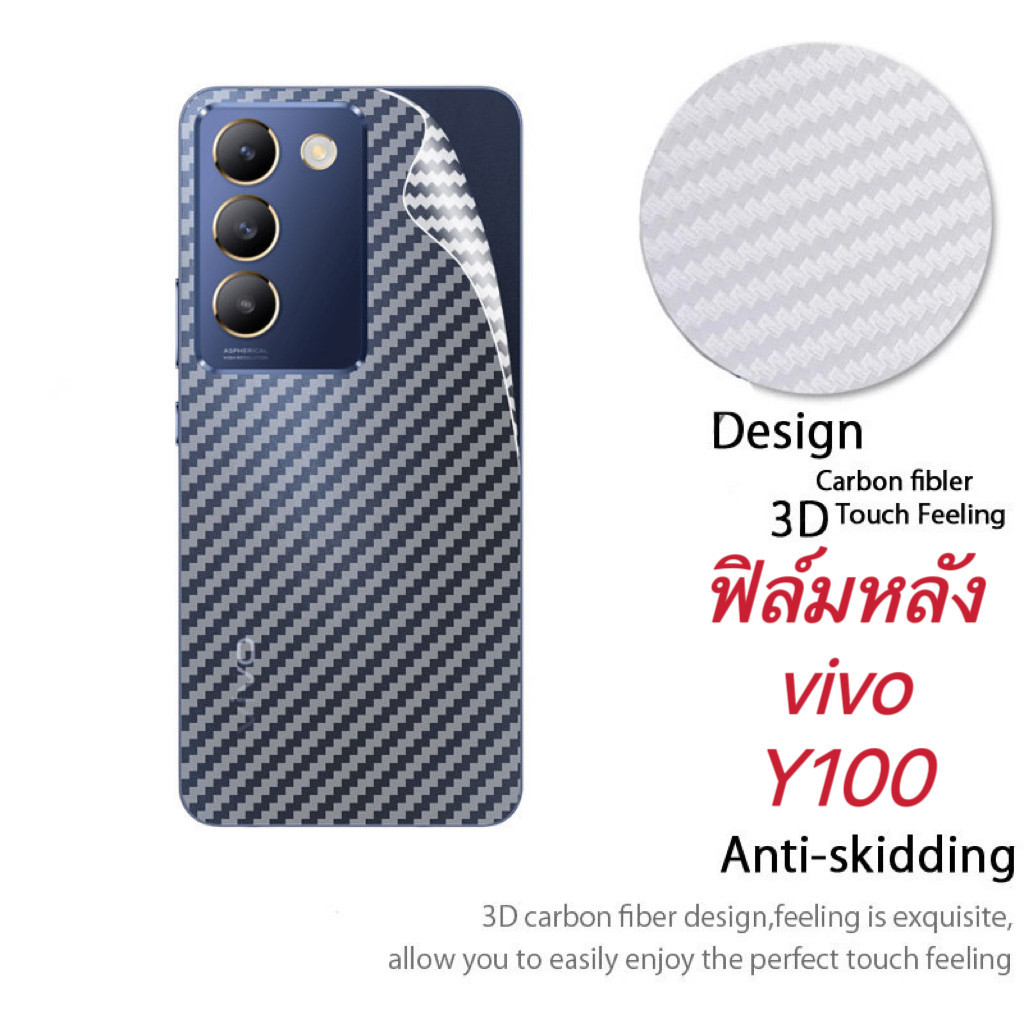 ส่งจากไทย ฟิล์มกันรอยหลัง for VIVO Y100 ฟิล์มหลังลายเคฟล่า