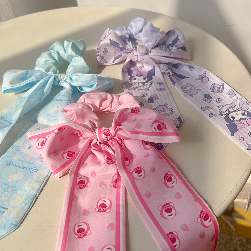 Sanrio สาวผมผูกแหวนผมอะนิเมะ Kawaii หวาน Bow Tie เชือกผม My Melody Cinnamoroll อุปกรณ ์ เสริมผมของเล ่ นเด ็ กของขวัญ
