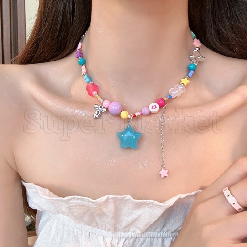 [ โดดเด่น ] สร้อยคอดาวลูกปัด Dopamine - เครื่องประดับแต่งตัว - จี้สร้อยคอลูกปัดลูกกวาด - หวาน สดชื่น สีสันสดใส - โซ่กระดูกไหปลาร้าแบบปรับได้สาว