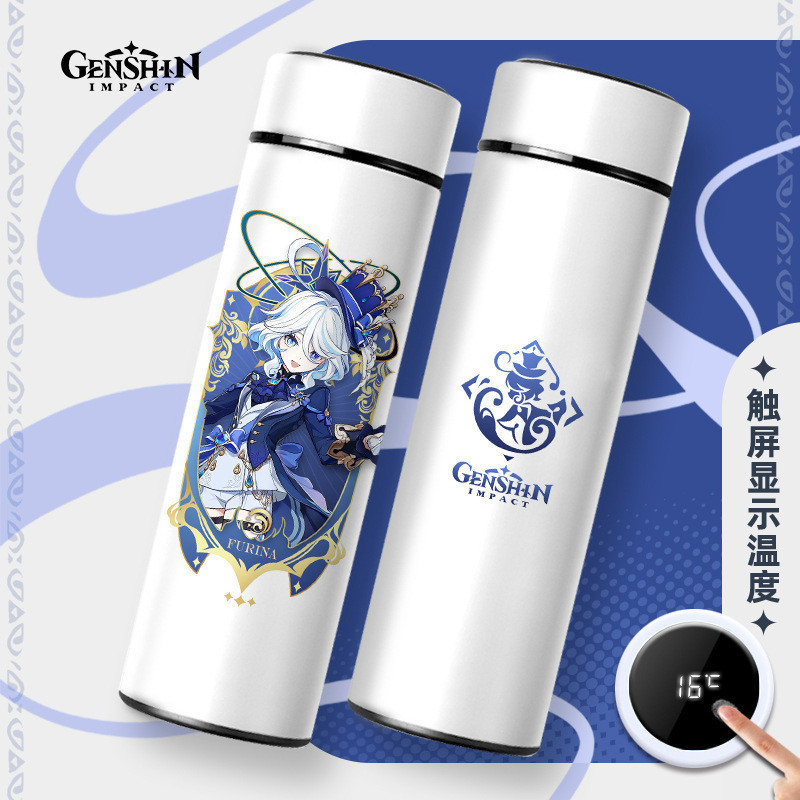 เกม Genshin Impact แก ้ วเก ็ บความร ้ อนขวดน ้ ํา Thermos Xiao Zhongli HuTao Yae Miko สแตนเลสจอแสดงผลอุณหภูมิถ ้ วยน ้ ํา