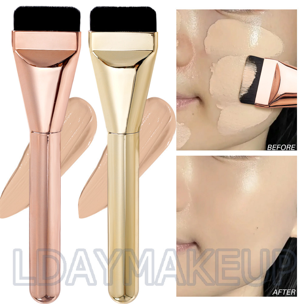 Professional อลูมิเนียมหลอดแบนหัว Foundation แปรงหนาหน ้ ากากแปรง Reusable Facial Contour แปรง