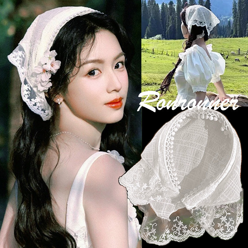 ดอกไม ้ ลูกไม ้ Headscarf แถบคาดศีรษะฤดูร ้ อนสําหรับสาวตาข ่ ายหัวสามเหลี ่ ยมผ ้ าพันคอสําหรับผู ้ หญิงแฟชั ่ นลูกไม ้ Hairband Headdress