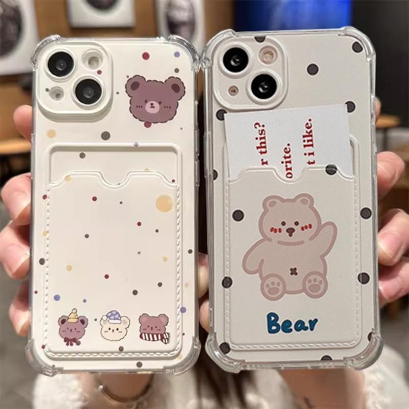 โทรศัพท์มือถือสําหรับxiaomi Redmi 13C 12C 10Cหมายเหตุ13 Pro 12 12s 11 10 9 8t 9A 9C 9Tกรณีหมีผู้ถือบัตรกระเป๋าน่ารักซิลิโคนกรณีสัตว์กันกระแทกกระเป๋าสตางค์Love Heart
