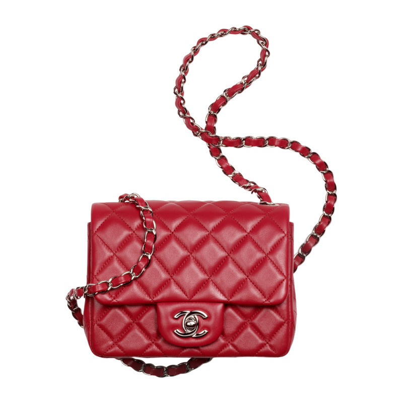 Chanel/Chanel Womens Bag Red Sheepskin Leather Mini Flap Chain Strap Single Shoulder Crossbody