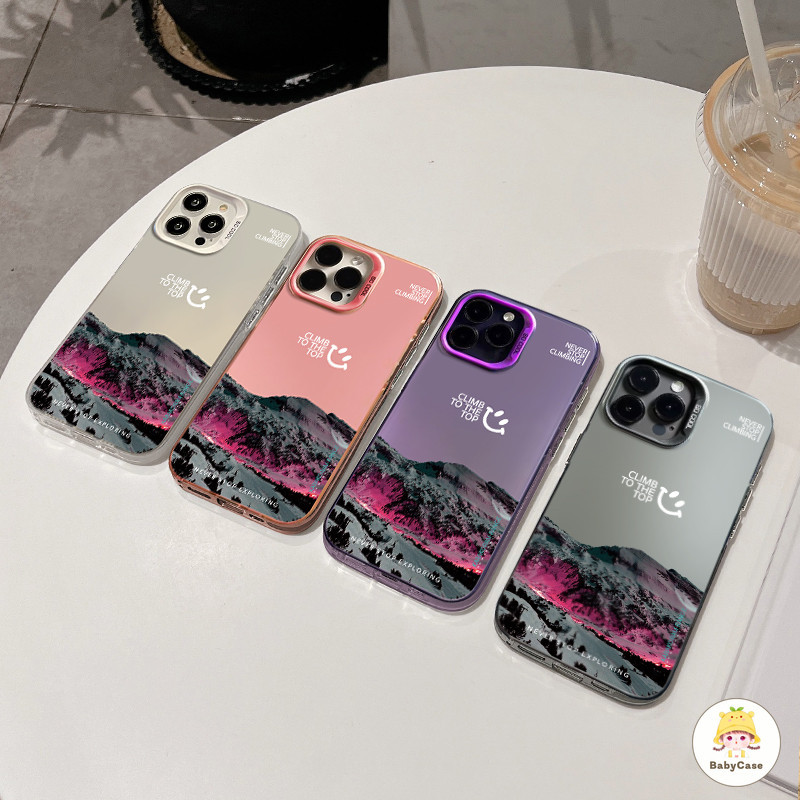 สวยออโรร่าหิมะภูเขากรณีรอยยิ้มที่เรียบง่าย iPhone 13 14 7Plus 11 15 12 Pro Max XR X XS MAX 7 14 6s 15 6 8 Plus SE