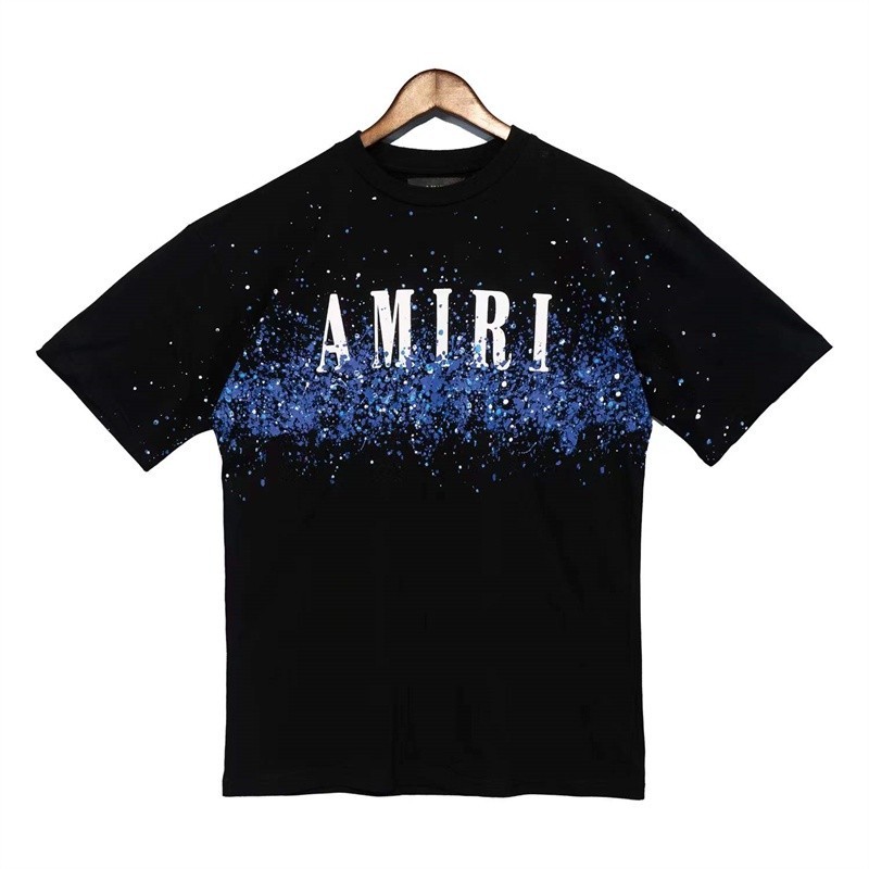 Unisex เสื้อยืดผ้าฝ้ายพิมพ์ลายเสื้อยืดแขนสั้นลําลอง ผ้าฝ้าย พิมพ์ลายตัวอักษร AMIRI แฟชั่นสตรีท สําหรับผู้ชาย และผู้หญิง