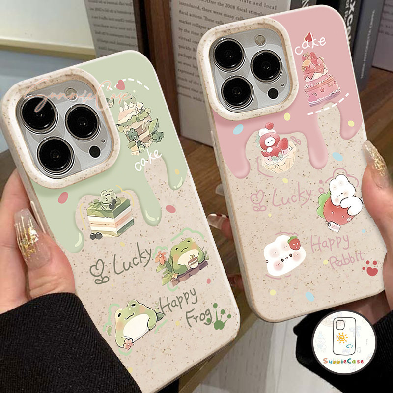 แฮปปี้กบโชคดีกระต่าย ย่อยสลายได้แขนอ่อน iPhone 11 13 14 Pro Max 15 XR 14 12 6 7 15 8 6s Plus SE 2020 XS MAX X
