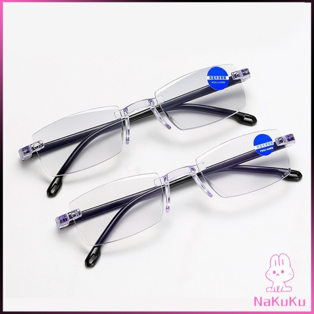 Nkk แว่นตาป้องกันแสงสีฟ้า แว่นตาไม่มีขอบ สําหรับอ่านหนังสือ แว่นขยายอ่าน Rimless glasses