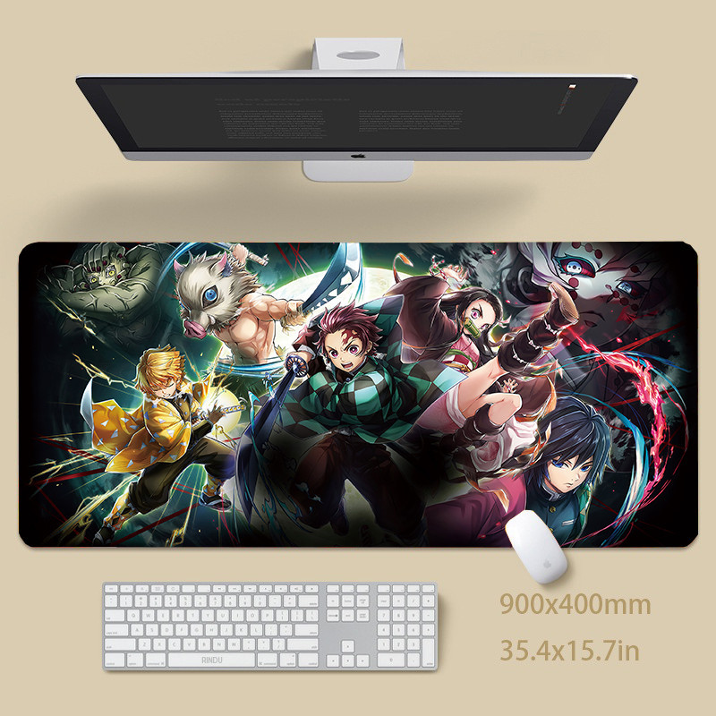 แผ่นรองเมาส์ Demon Slayer ขนาดใหญ่ Kimetsu ไม่มี Yaiba คอมพิวเตอร์ Deskmat อะนิเมะการ์ตูนแป้นพิมพ์ 90x40 ซม.KamadoTanjirou Nezuko Agatsuma Zenitsu ตารางแผ่น