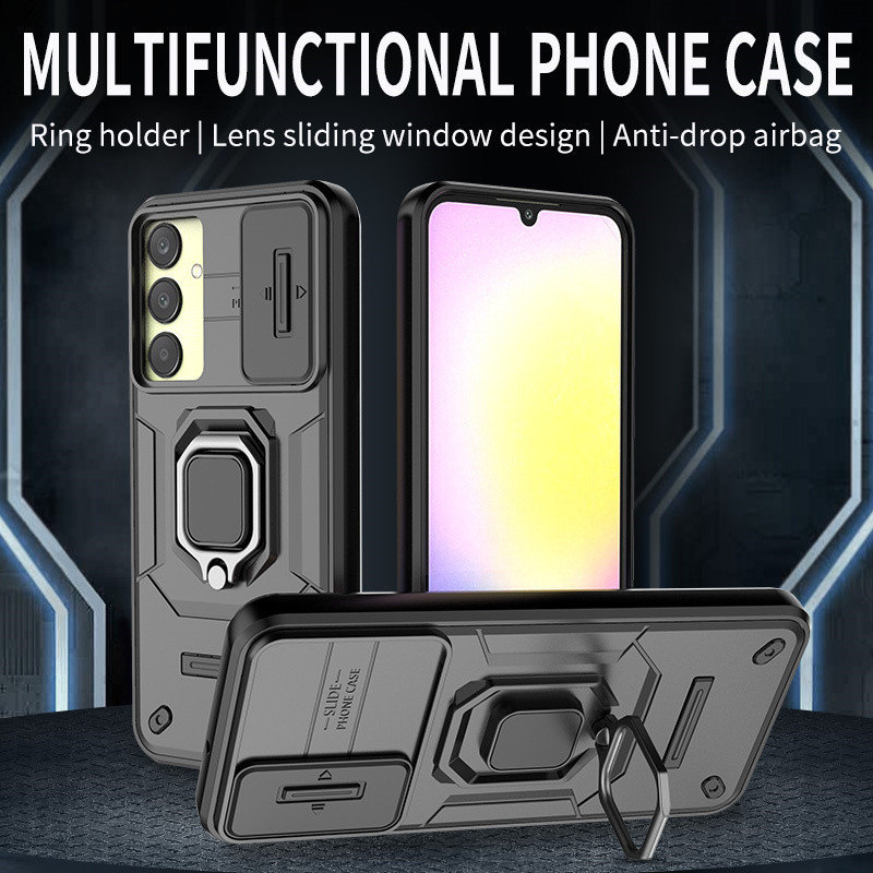 SAMSUNG สําหรับsamsung Galaxy S24 Plus Ultra M15 F15 A55 A15 A35 A25 M55 4G 5Gเคสโทรศัพท์,ผู้ถือแหวนBattle Bear Push Window Hard Cover