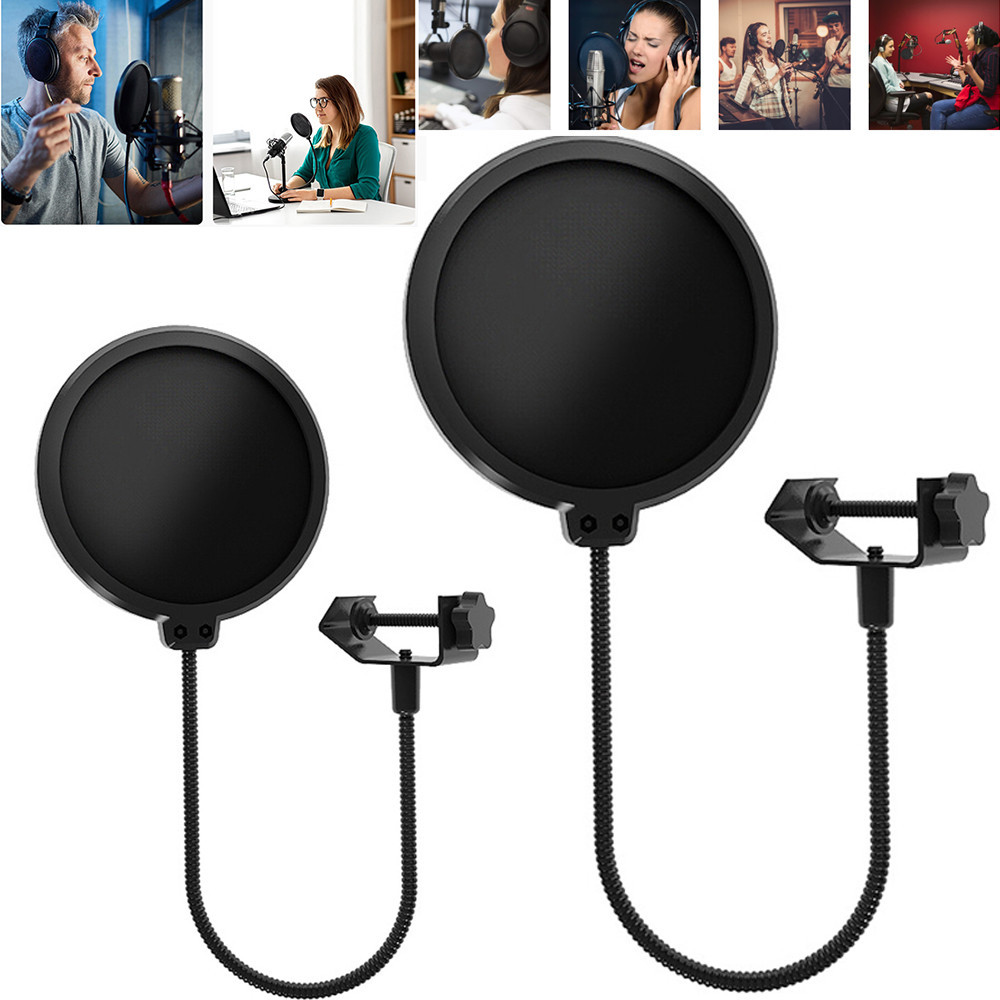 Professional ไมโครโฟน Pop Filter Shield ใช้งานร่วมกับ Blue Yeti และไมโครโฟนอื่นๆอื่นๆ, Dual Layered Wind Pop หน้าจอยืดหยุ่น 360 องศา Gooseneck Clip Stabilizing Arm